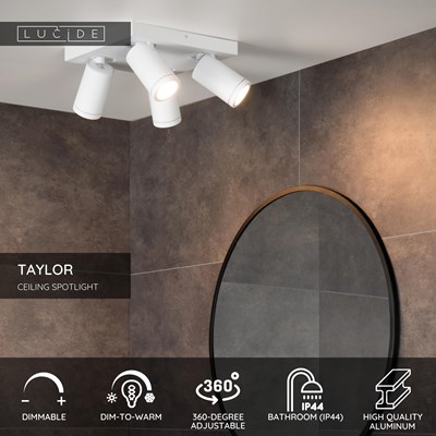 Lucide TAYLOR - Ceiling spotlight Bathroom - LED Dim to warm - GU10 - 4x5W 2200K/3000K - IP44 - White